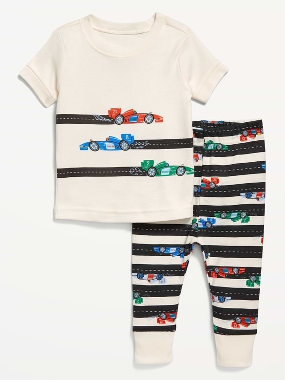 Old Navy 5T Boys Race Car Pajama Set with Roads Short Sleeve Pants